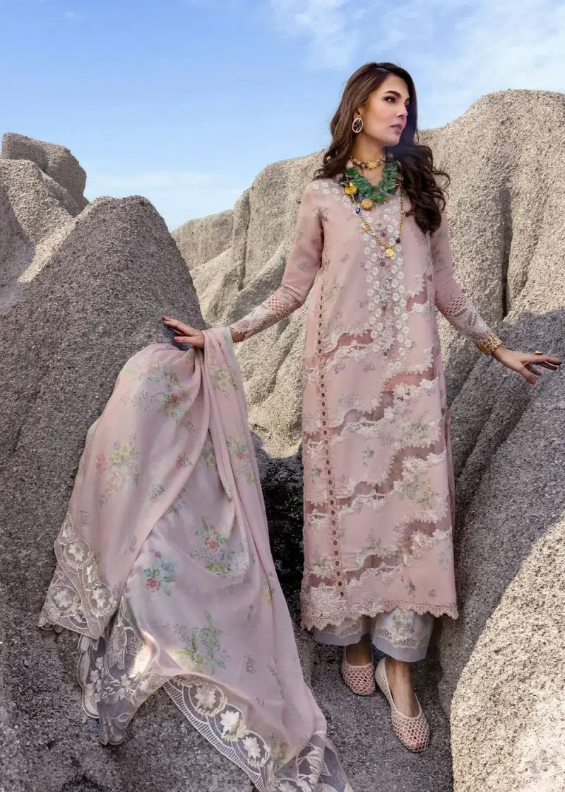 Saira Shakira | Luxury lawn'25 | Serena-b | Lawn | Macaroon | Embroidered Suit | 3pc