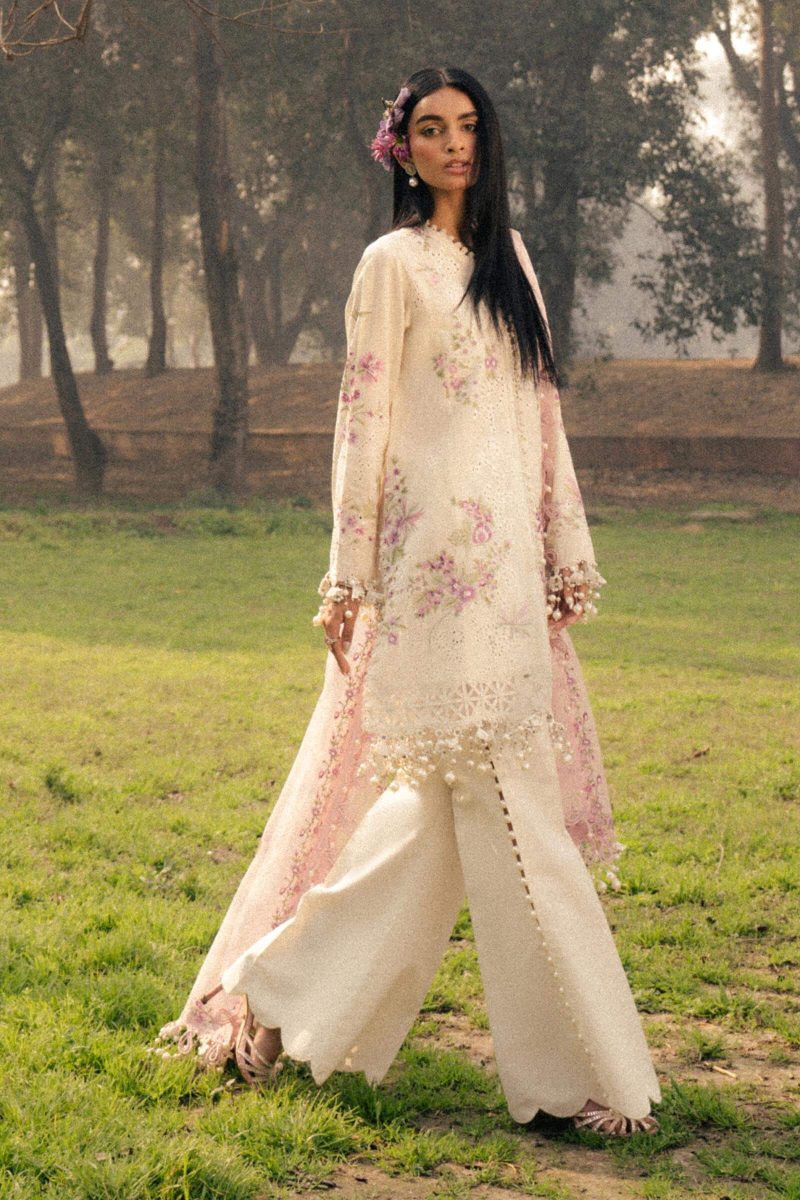 Sana Safinaz | Luxury Lawn 25 | White | Unstitched | Festive wear | 001A-3CT | 3pc set.