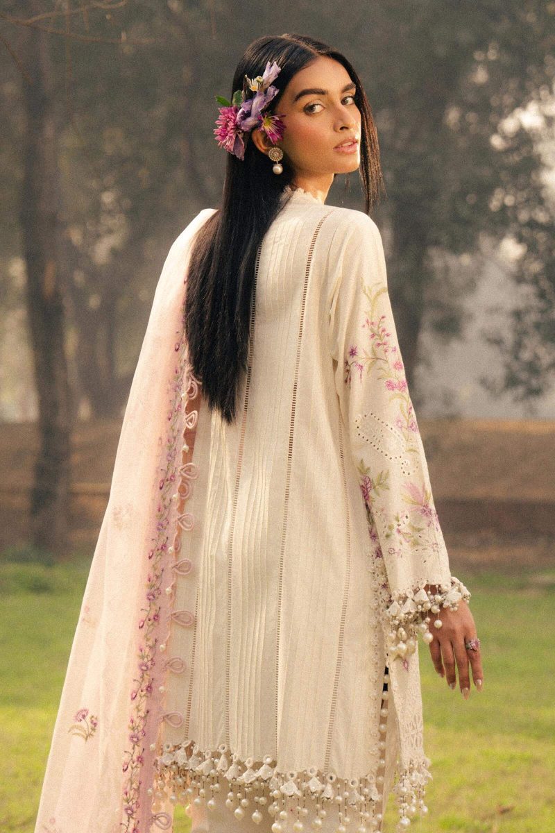 Sana Safinaz | Luxury Lawn 25 | White | Unstitched | Festive wear | 001A-3CT | 3pc set.