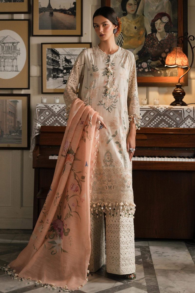 Sana Safinaz | Luxury Lawn 25 | Peach | Unstitched | Festive wear | 003A-3DI | 3pc set.