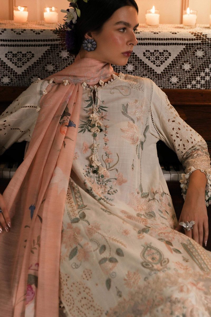 Sana Safinaz | Luxury Lawn 25 | Peach | Unstitched | Festive wear | 003A-3DI | 3pc set.