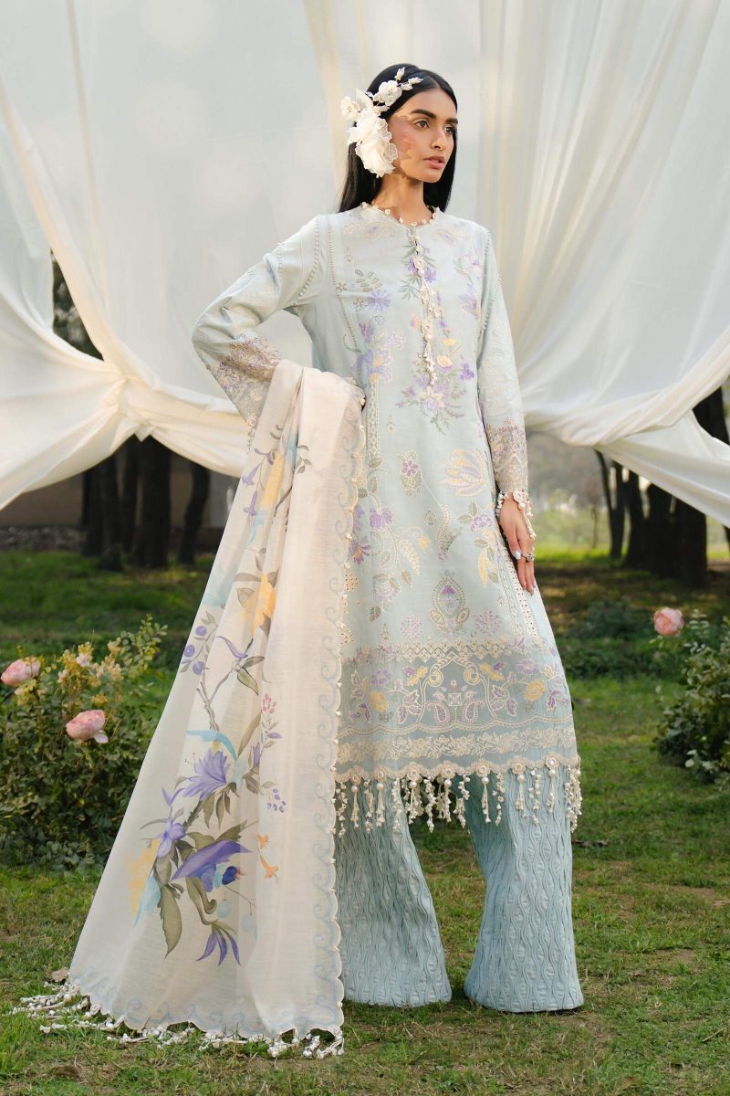 Sana Safinaz | Luxury Lawn 25 | Sky blue | Unstitched | Festive wear | 003B-3DI | 3pc set.