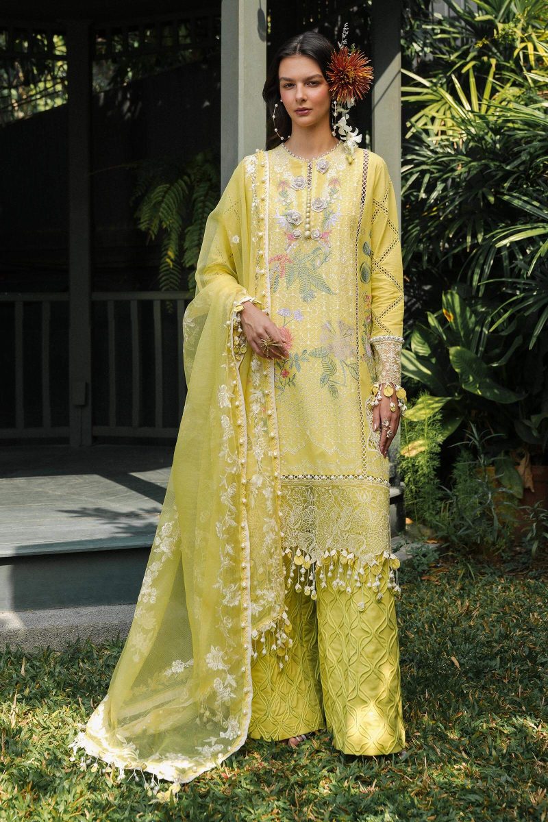 Sana Safinaz | Luxury Lawn 25 | Yellow | Unstitched | Festive wear | 005B-3CT | 3pc set.