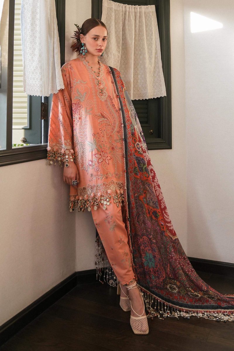 Sana Safinaz | Luxury Lawn 25 | Orange | Unstitched | Festive wear | 007A-3CT | 3pc set.