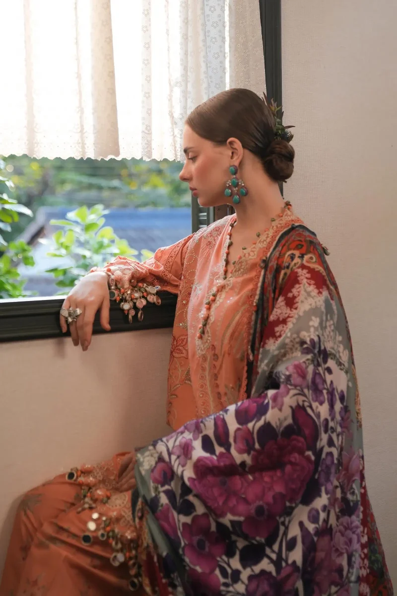 Sana Safinaz | Luxury Lawn 25 | Orange | Unstitched | Festive wear | 007A-3CT | 3pc set.