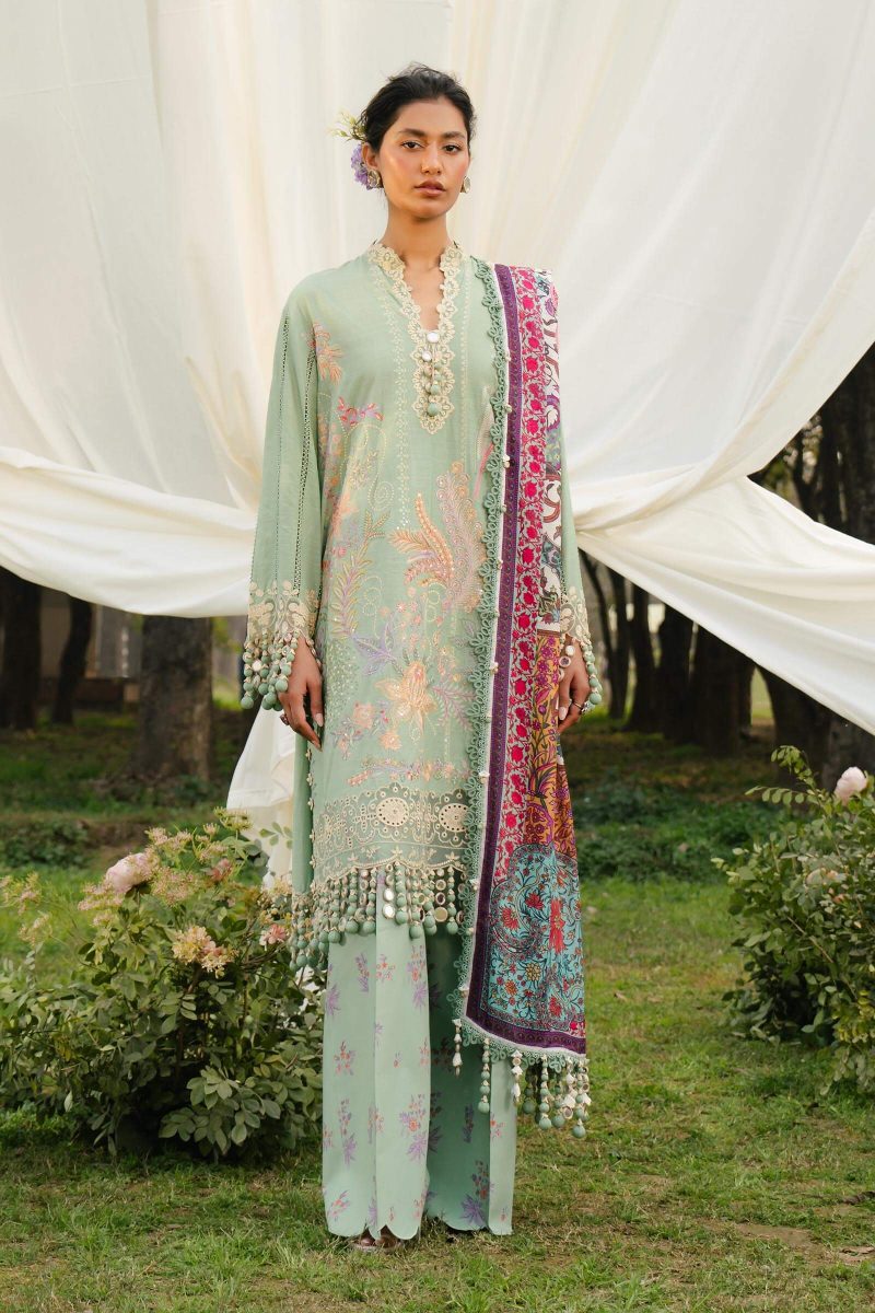Sana Safinaz | Luxury Lawn 25 | C green | Unstitched | Festive wear | 007B-3CT | 3pc set.
