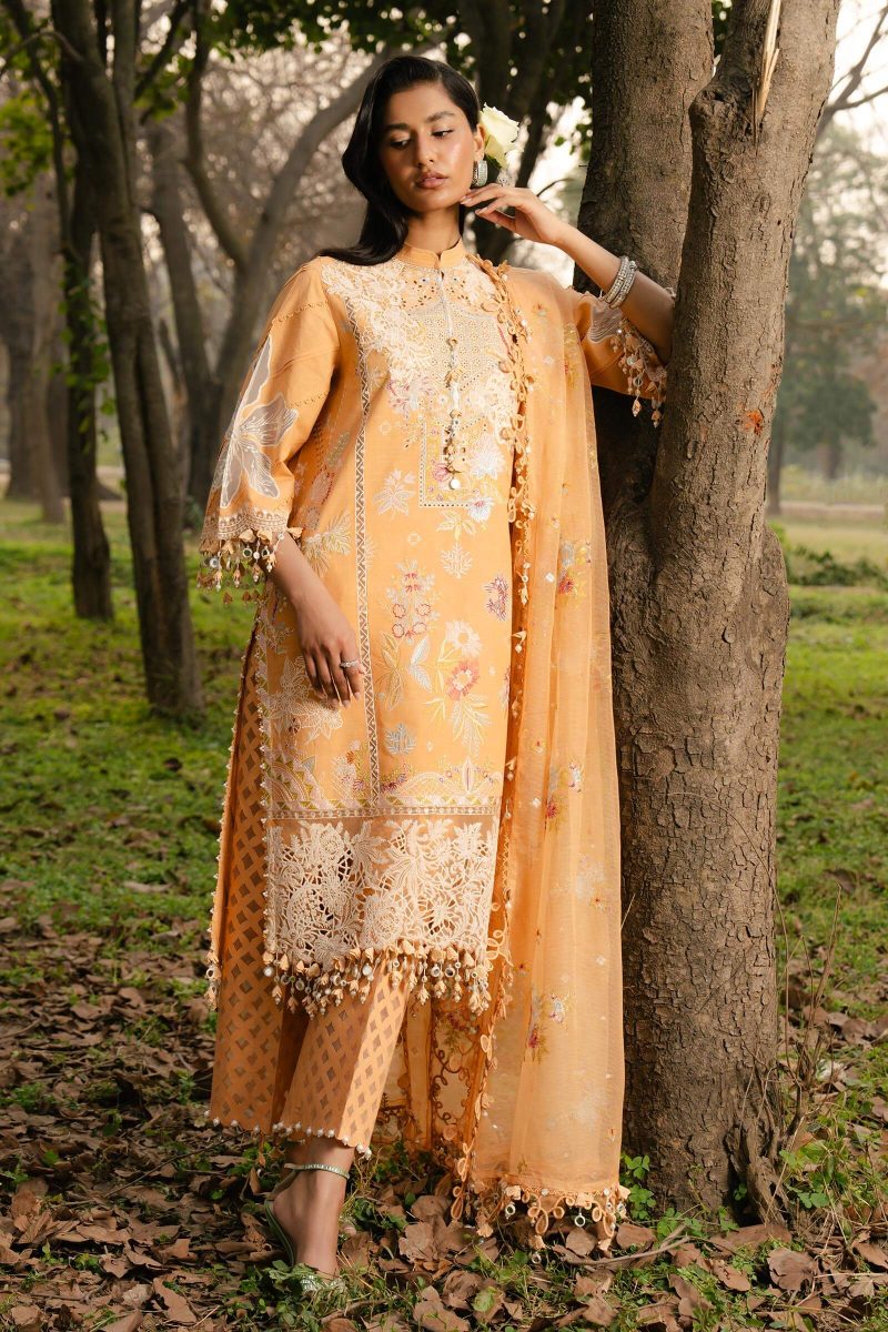 Sana Safinaz | Luxury Lawn 25 | Light orange | Unstitched | Festive wear | 008B-3CT | 3pc set.