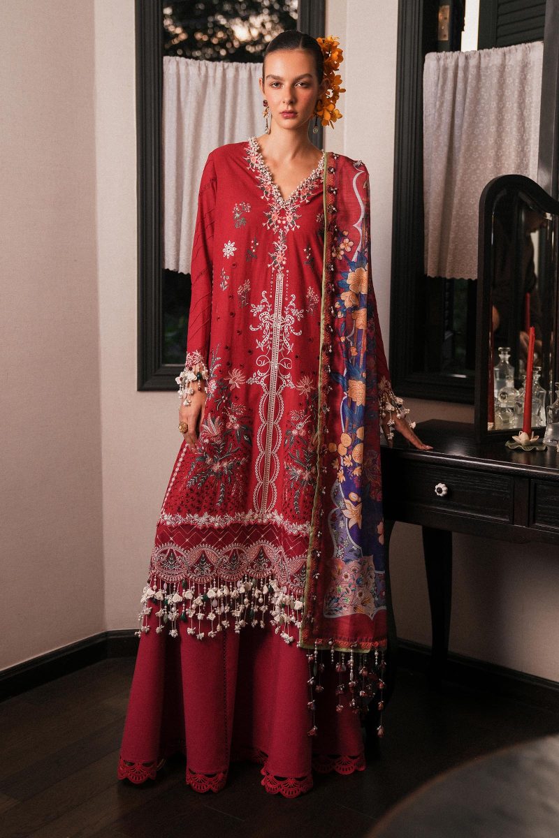 Sana Safinaz | Luxury Lawn 25 | Maroon | Unstitched | Festive wear | 009A-3DI | 3pc set.