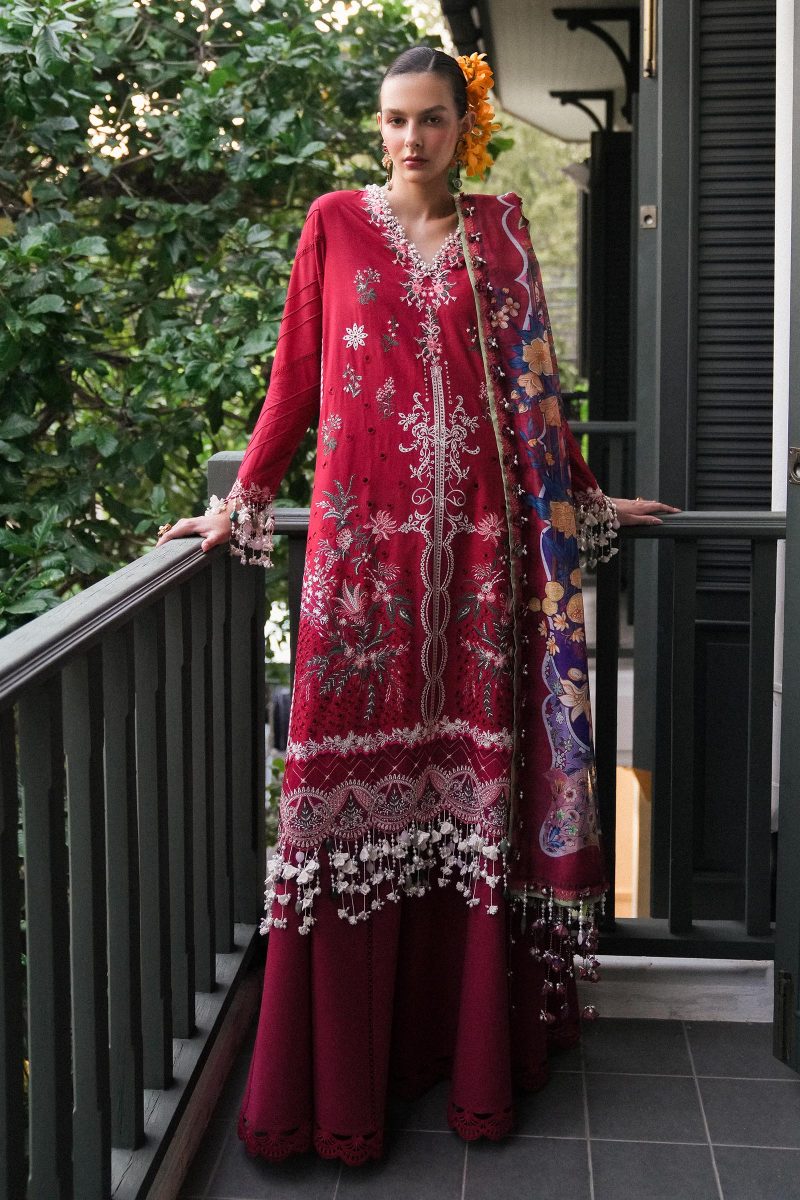 Sana Safinaz | Luxury Lawn 25 | Maroon | Unstitched | Festive wear | 009A-3DI | 3pc set.
