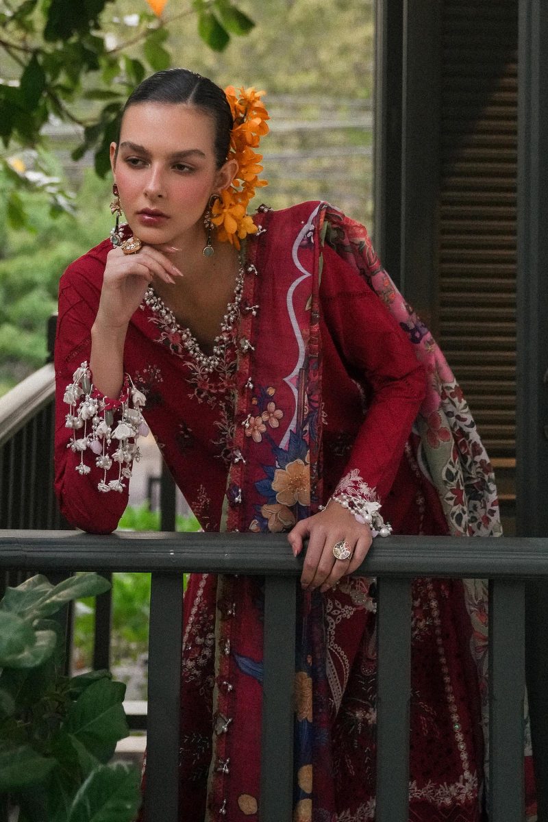 Sana Safinaz | Luxury Lawn 25 | Maroon | Unstitched | Festive wear | 009A-3DI | 3pc set.