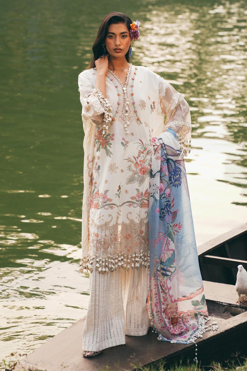 Sana Safinaz | Luxury Lawn 25 | Off white | Unstitched | Festive wear | 010B-3DI | 3pc set.