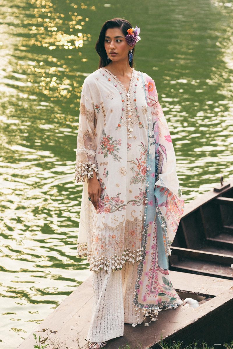 Sana Safinaz | Luxury Lawn 25 | Off white | Unstitched | Festive wear | 010B-3DI | 3pc set.