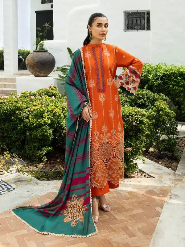 Zainab Chottani Chikankari 25 | Orange | Unstitched | Festive wear| Zynah - 1A | 3 pc set.