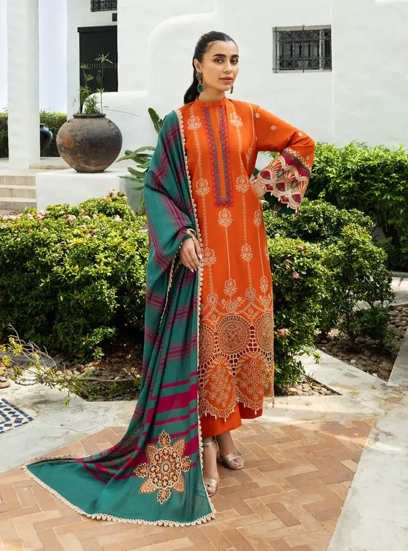 Zainab Chottani Chikankari 25 | Orange | Unstitched | Festive wear| Zynah - 1A | 3 pc set.