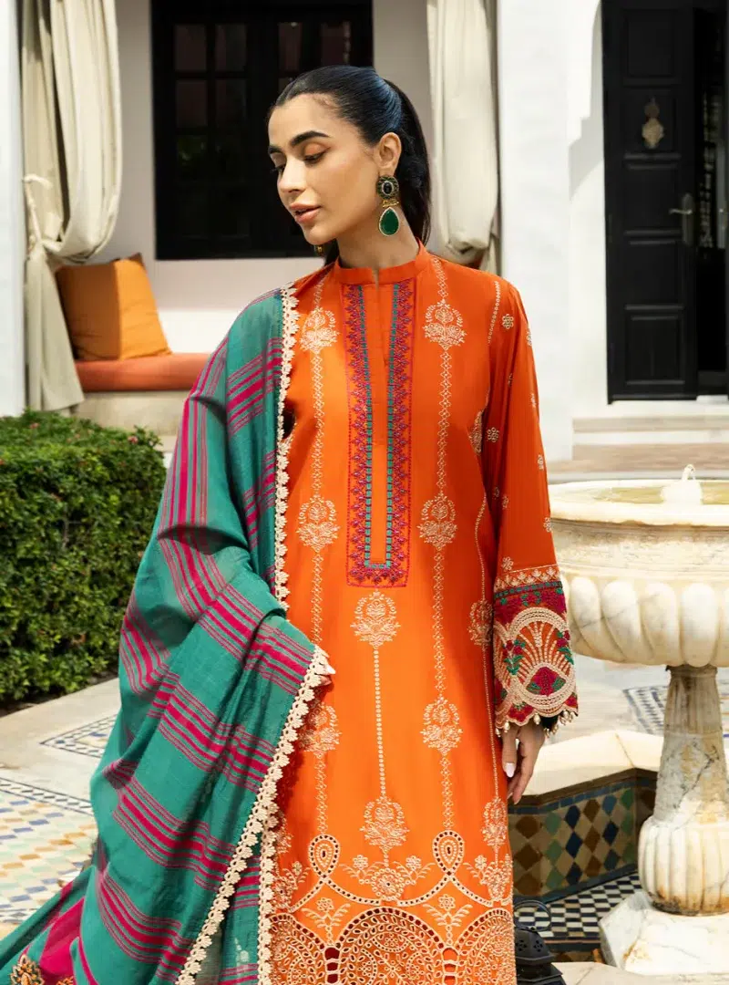 Zainab Chottani Chikankari 25 | Orange | Unstitched | Festive wear| Zynah - 1A | 3 pc set.