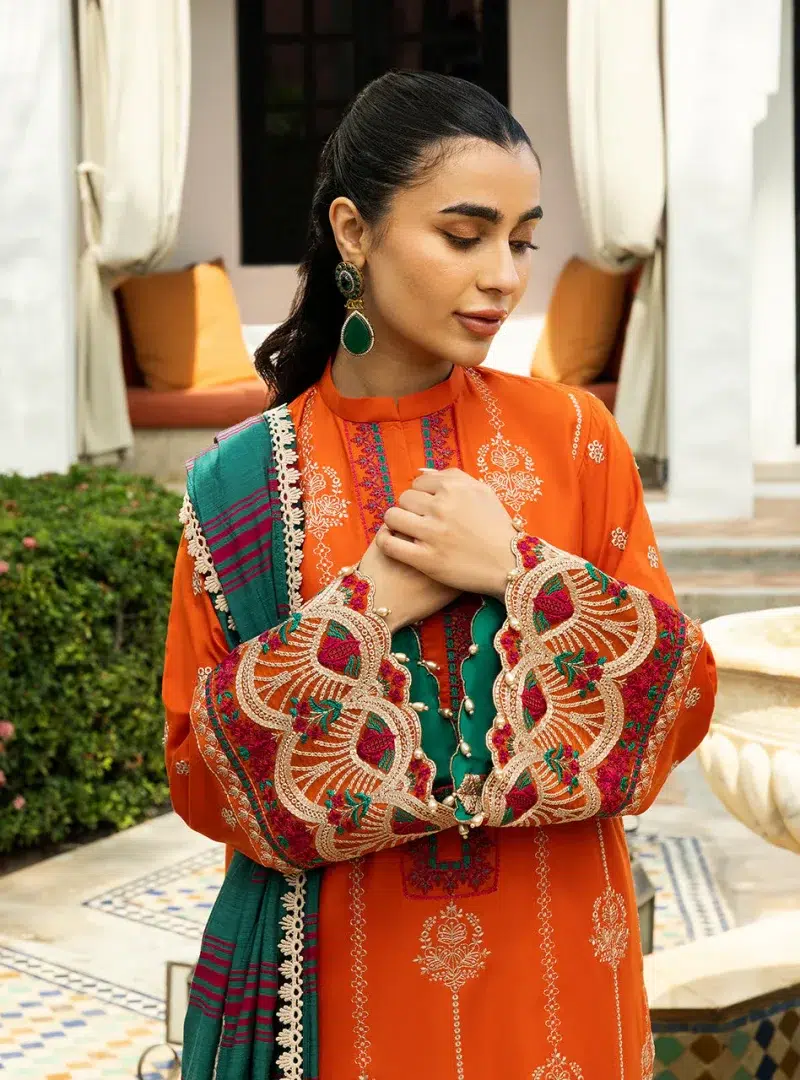 Zainab Chottani Chikankari 25 | Orange | Unstitched | Festive wear| Zynah - 1A | 3 pc set.