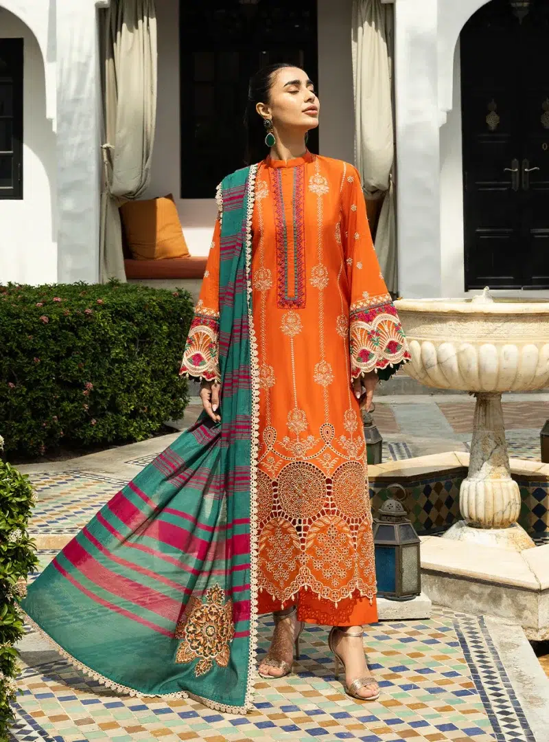 Zainab Chottani Chikankari 25 | Orange | Unstitched | Festive wear| Zynah - 1A | 3 pc set.