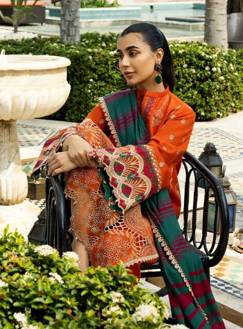 Zainab Chottani Chikankari 25 | Orange | Unstitched | Festive wear| Zynah - 1A | 3 pc set.