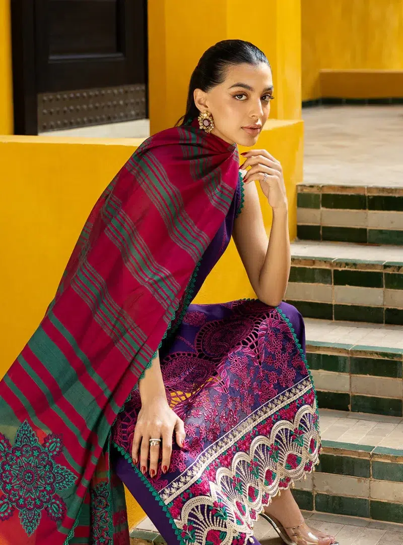 Zainab Chottani Chikankari 25 | Deep Purple | Unstitched | Festive wear| Zynah - 1B |  3 pc set.