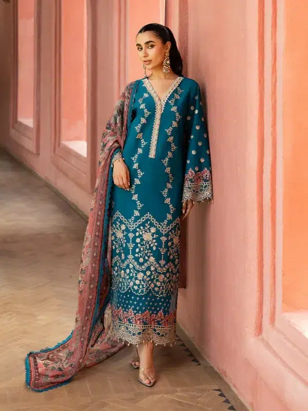 Zainab Chottani Chikankari 25 | Teal | Unstitched | Festive wear| Izrah - 2A | 3 pc set.