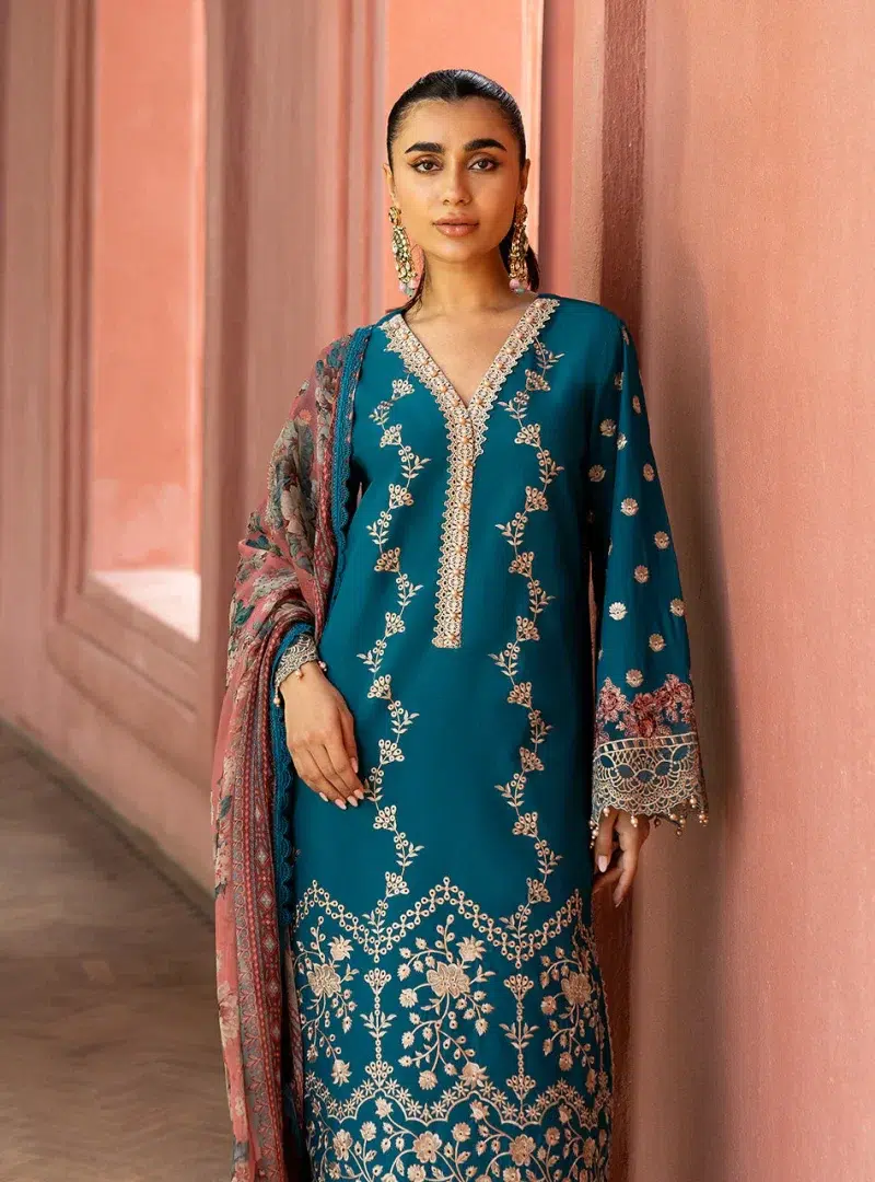 Zainab Chottani Chikankari 25 | Teal | Unstitched | Festive wear| Izrah - 2A |  3 pc set.