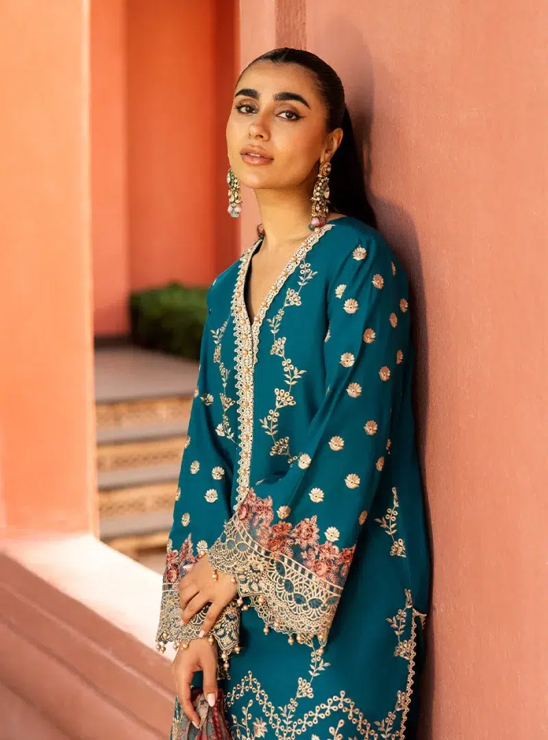 Zainab Chottani Chikankari 25 | Teal | Unstitched | Festive wear| Izrah - 2A |  3 pc set.