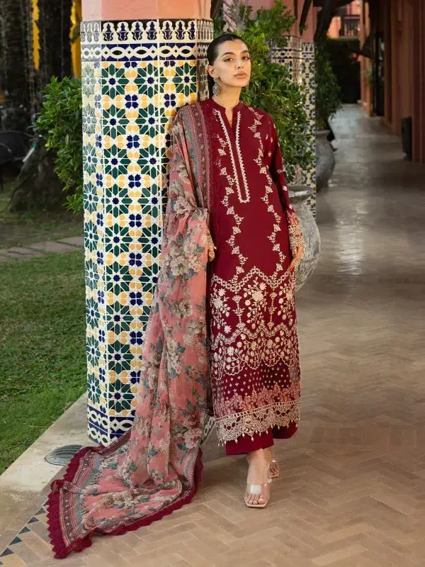 Zainab Chottani Chikankari 25 | Maroon | Unstitched | Festive wear| Izrah - 2B | 3 pc set.
