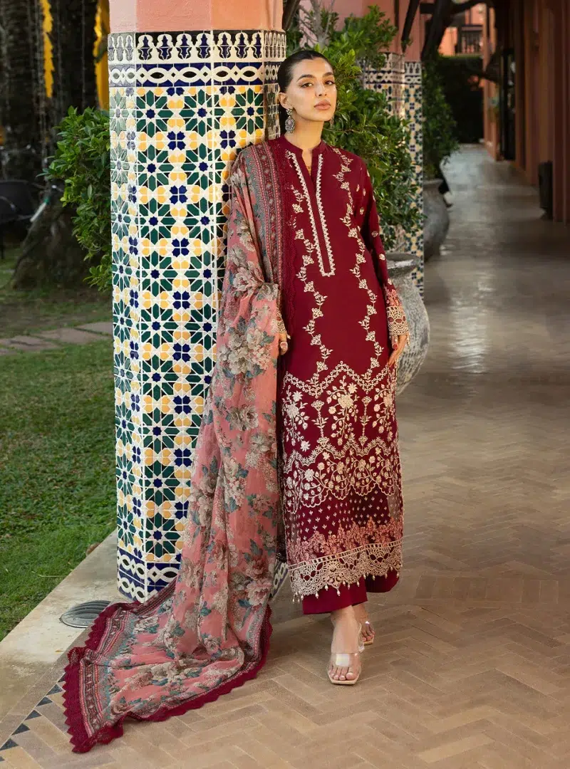 Zainab Chottani Chikankari 25 | Maroon | Unstitched | Festive wear| Izrah - 2B | 3 pc set.