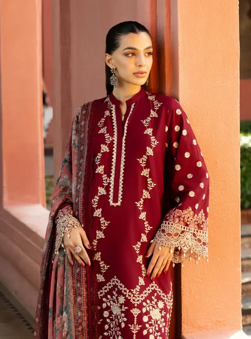 Zainab Chottani Chikankari 25 | Maroon | Unstitched | Festive wear| Izrah - 2B | 3 pc set.