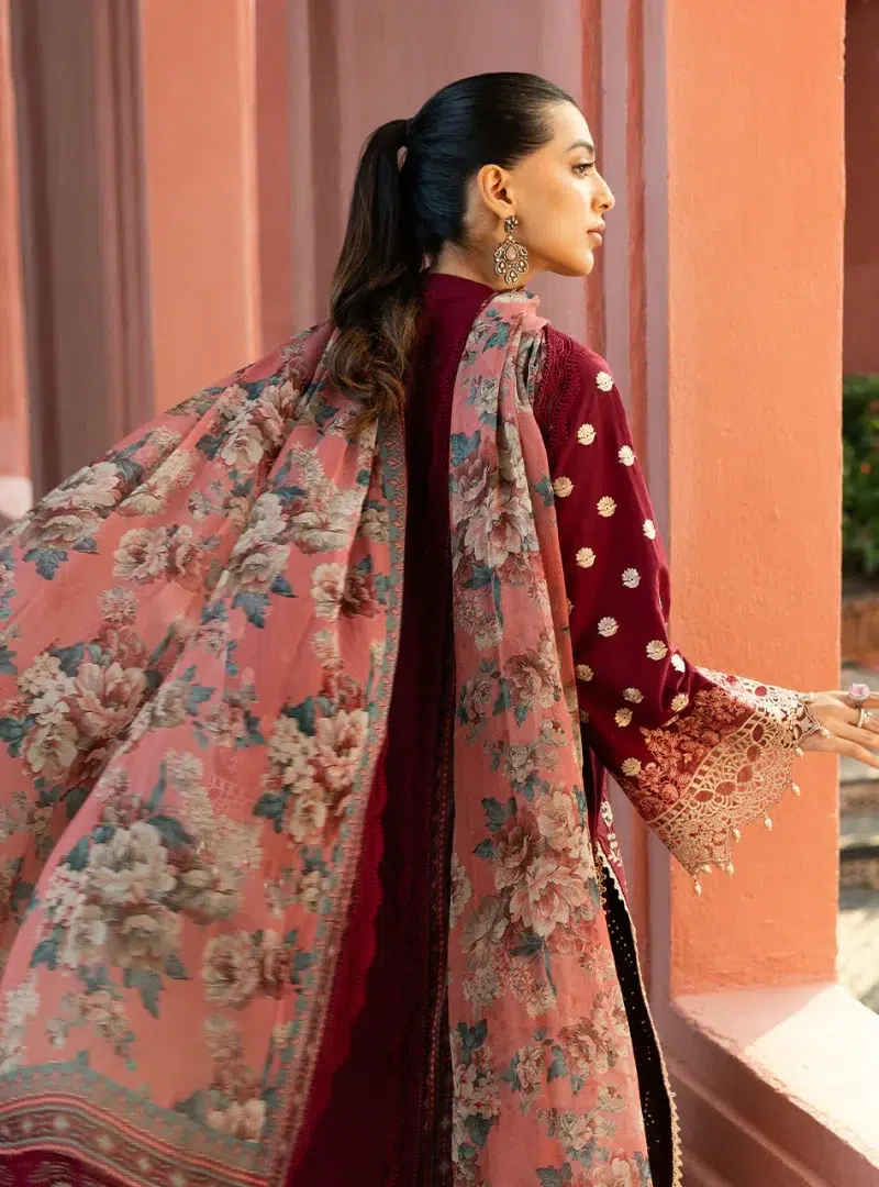 Zainab Chottani Chikankari 25 | Maroon | Unstitched | Festive wear| Izrah - 2B | 3 pc set.