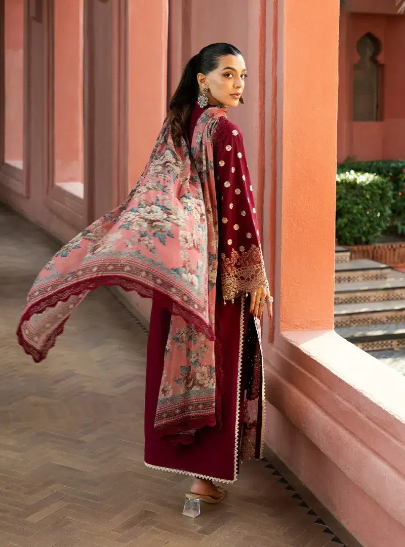 Zainab Chottani Chikankari 25 | Maroon | Unstitched | Festive wear| Izrah - 2B | 3 pc set.
