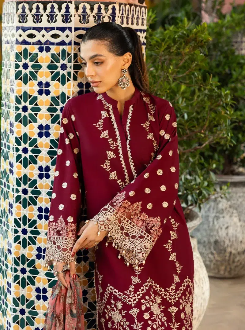 Zainab Chottani Chikankari 25 | Maroon | Unstitched | Festive wear| Izrah - 2B | 3 pc set.