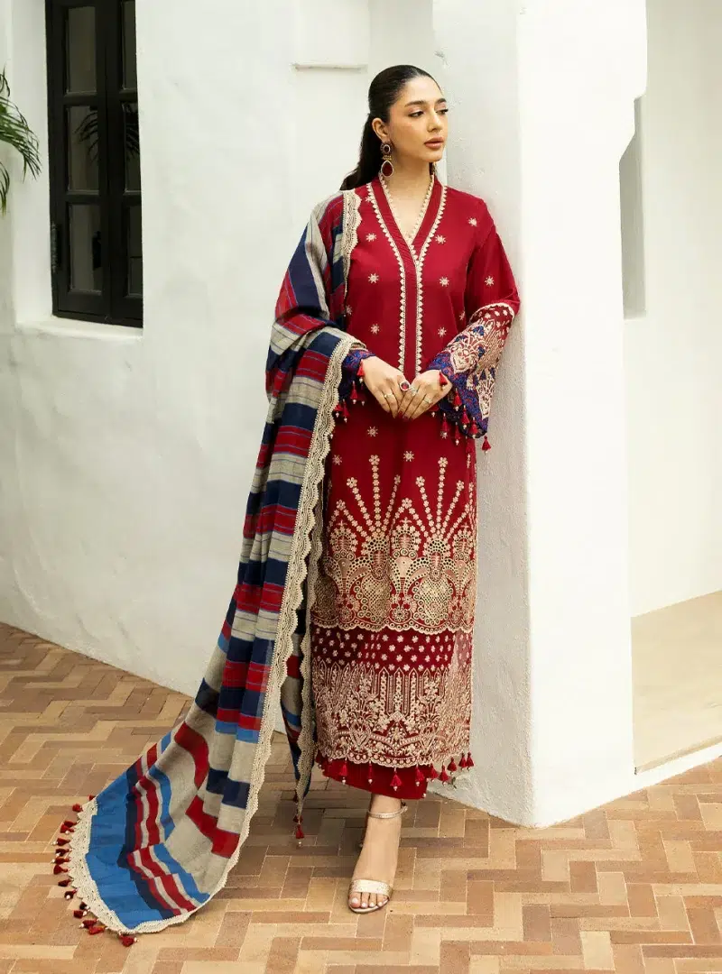 Zainab Chottani Chikankari 25 | Deep Red | Unstitched | Festive wear| Elma - 3A | 3 pc set.