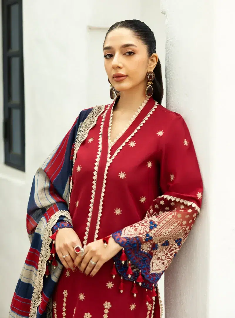 Zainab Chottani Chikankari 25 | Deep Red | Unstitched | Festive wear| Elma - 3A | 3 pc set.