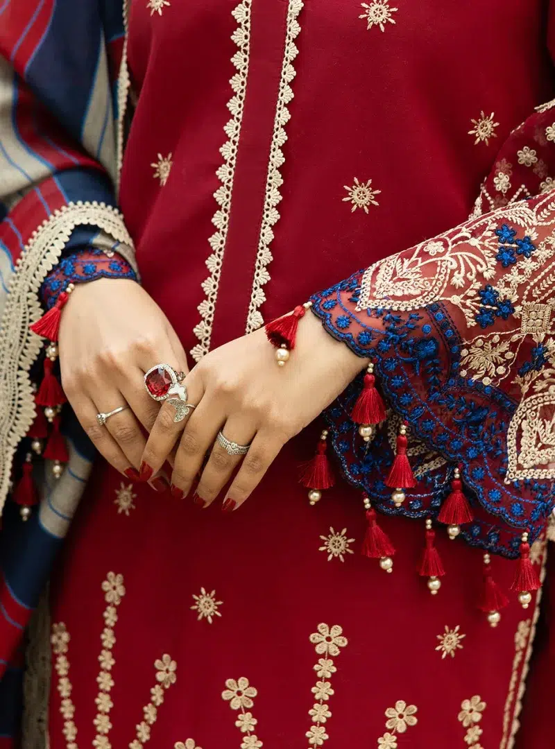 Zainab Chottani Chikankari 25 | Deep Red | Unstitched | Festive wear| Elma - 3A | 3 pc set.