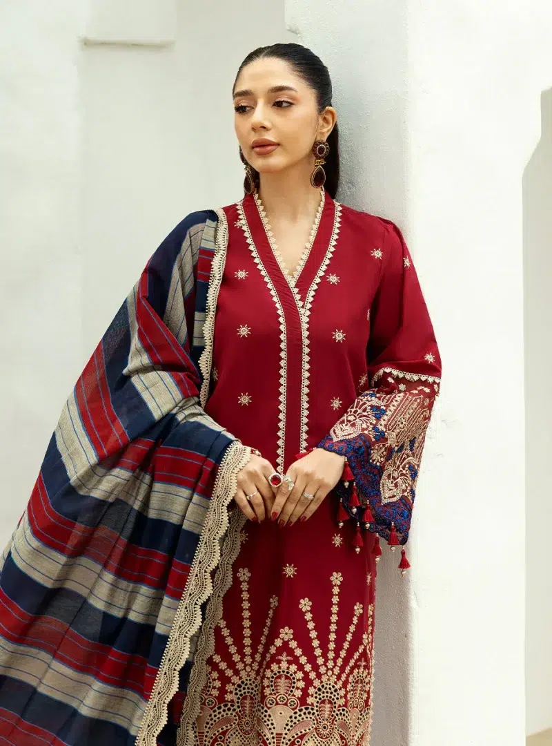 Zainab Chottani Chikankari 25 | Deep Red | Unstitched | Festive wear| Elma - 3A | 3 pc set.