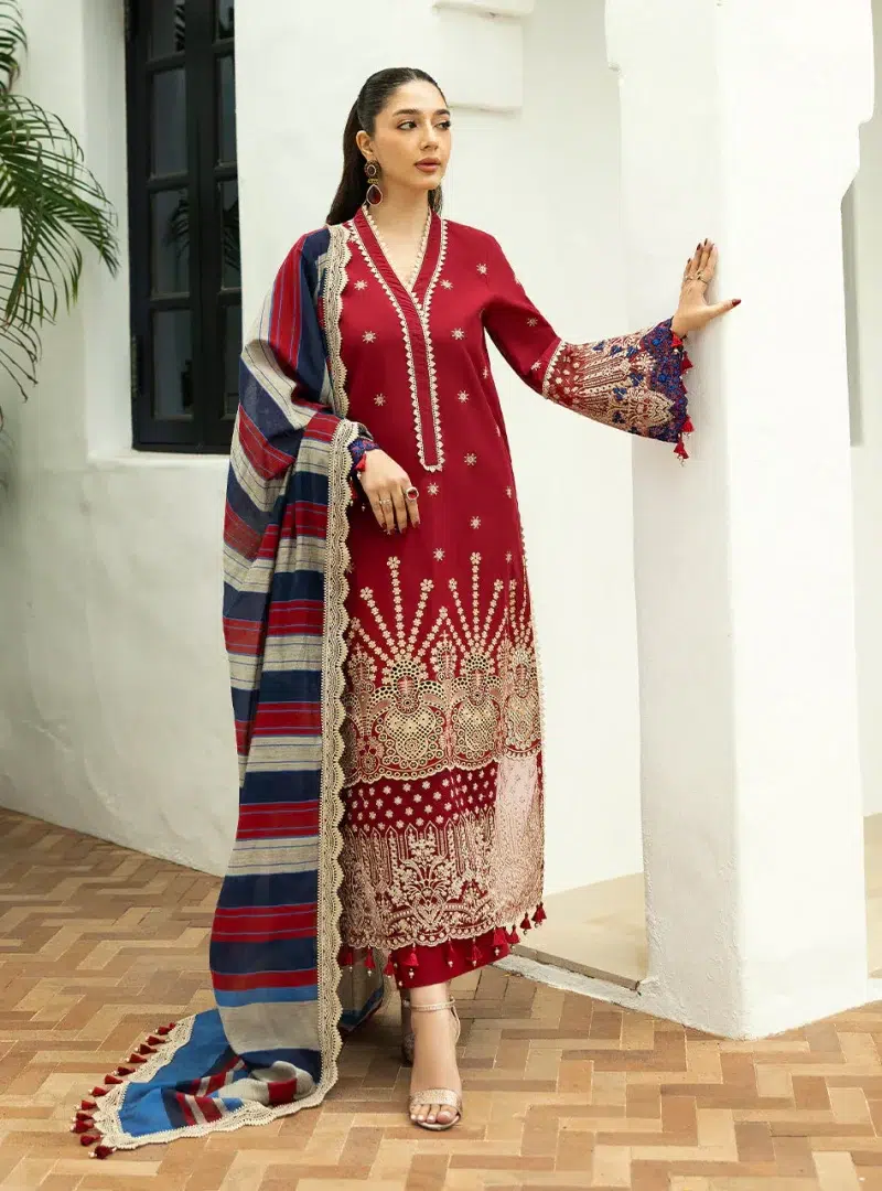 Zainab Chottani Chikankari 25 | Deep Red | Unstitched | Festive wear| Elma - 3A | 3 pc set.