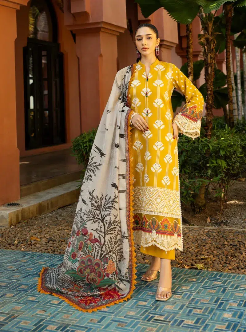 Zainab Chottani Chikankari 25 | Yellow | Unstitched | Festive wear| Aanya - 4A |  3 pc set.