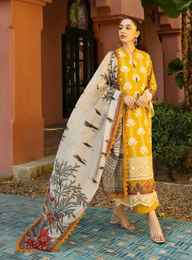 Zainab Chottani Chikankari 25 | Yellow | Unstitched | Festive wear| Aanya - 4A |  3 pc set.
