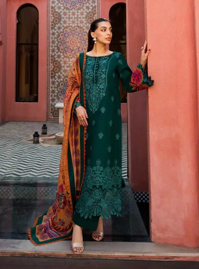 Zainab Chottani Chikankari 25 | Elegant Green | Unstitched | Festive wear| Nia - 6A | 3 pc set.
