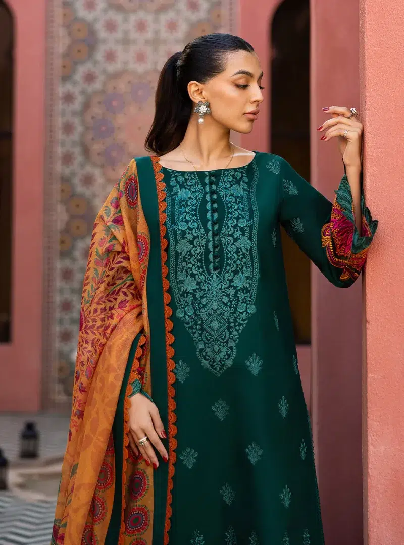 Zainab Chottani Chikankari 25 | Elegant Green | Unstitched | Festive wear| Nia - 6A | 3 pc set.