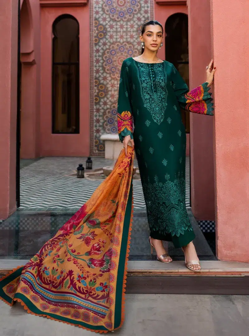 Zainab Chottani Chikankari 25 | Elegant Green | Unstitched | Festive wear| Nia - 6A | 3 pc set.