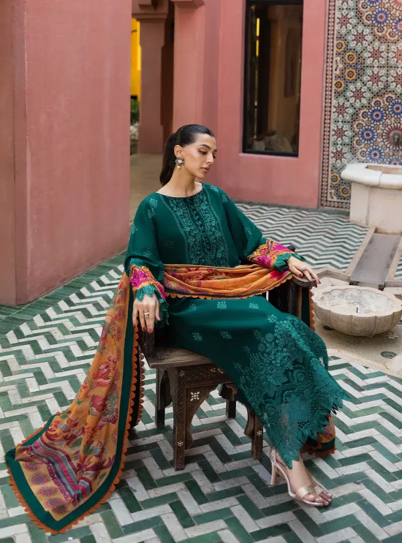 Zainab Chottani Chikankari 25 | Elegant Green | Unstitched | Festive wear| Nia - 6A | 3 pc set.