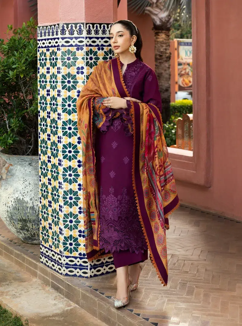 Zainab Chottani Chikankari 25 | Elegant Purple | Unstitched | Festive wear| Nia - 6B | 3 pc set.