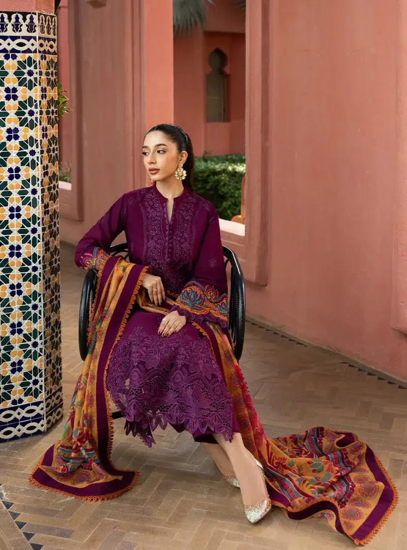 Zainab Chottani Chikankari 25 | Elegant Purple | Unstitched | Festive wear| Nia - 6B | 3 pc set.