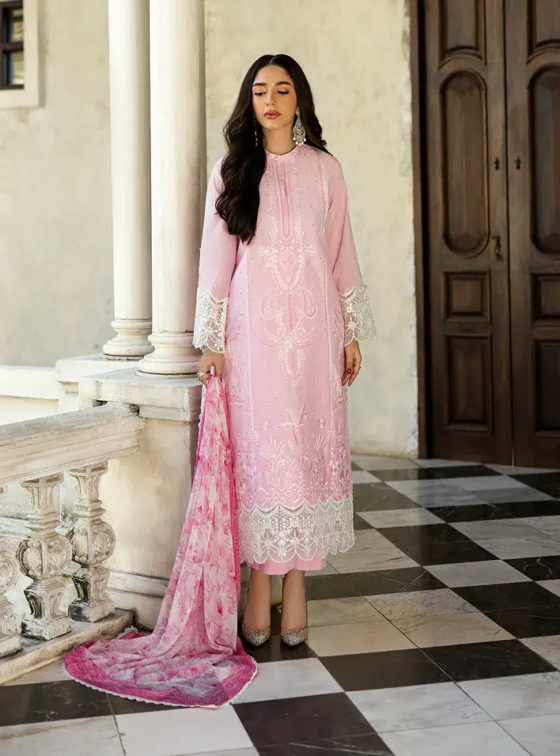 Zainab Chottani Chikankari 25 | Soft Blush Pink | Unstitched | Festive wear| Liyah - 7A |  3 pc set.