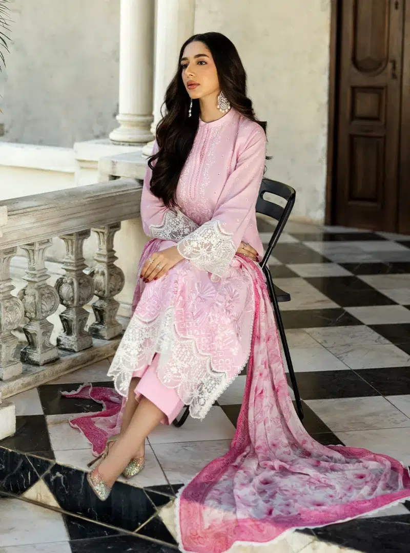 Zainab Chottani Chikankari 25 | Soft Blush Pink | Unstitched | Festive wear| Liyah - 7A |  3 pc set.