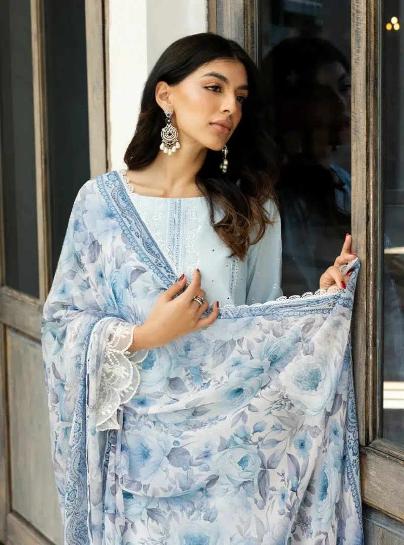 Zainab Chottani Chikankari 25 | Soft Light Blue | Unstitched | Festive wear| Liyah - 7B | 3 pc set.