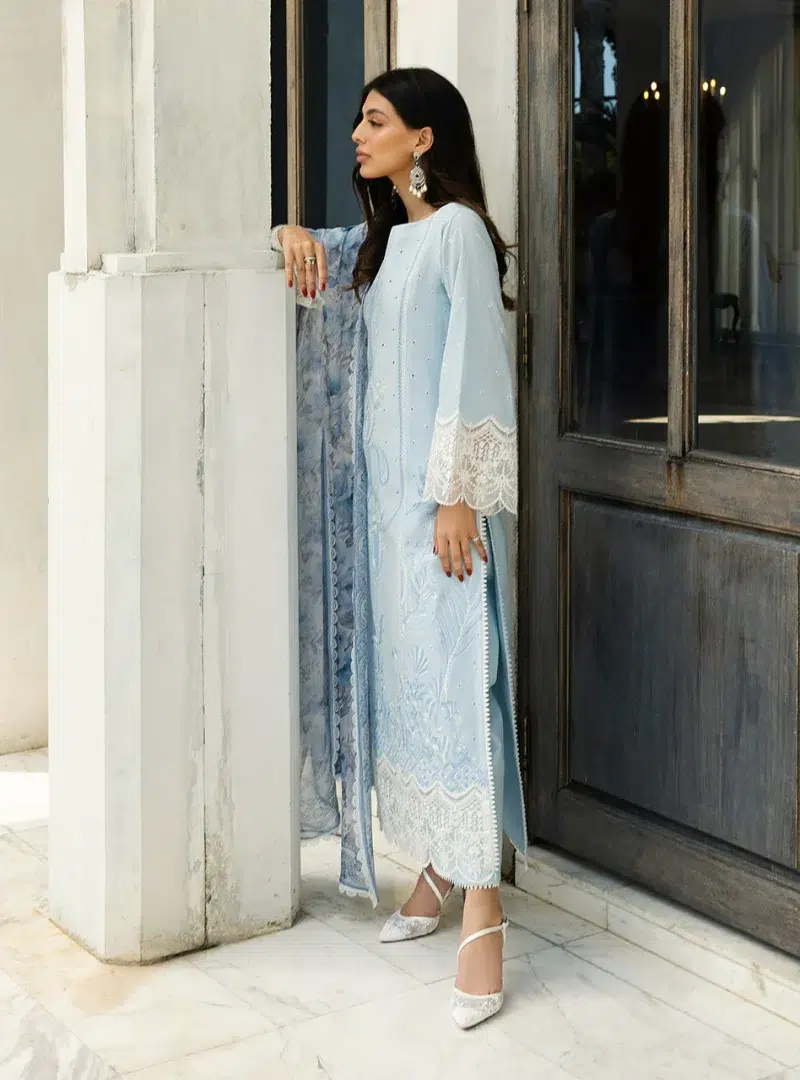 Zainab Chottani Chikankari 25 | Soft Light Blue | Unstitched | Festive wear| Liyah - 7B | 3 pc set.