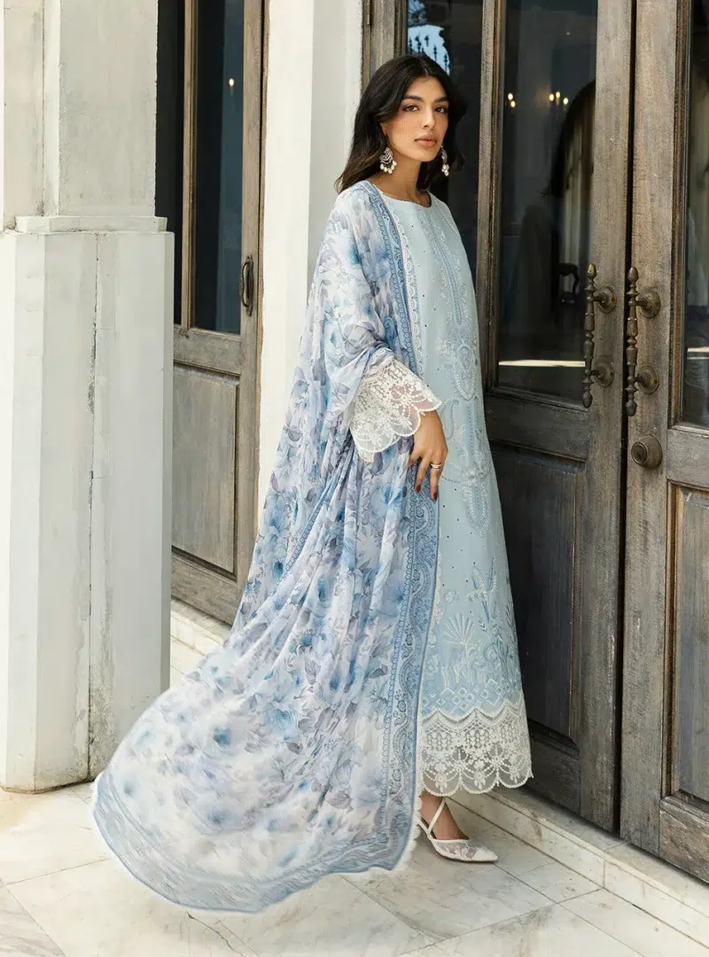 Zainab Chottani Chikankari 25 | Soft Light Blue | Unstitched | Festive wear| Liyah - 7B | 3 pc set.